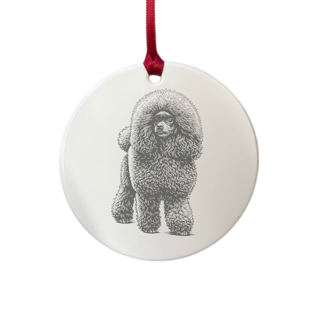 Personalised D Poodle Standing Engraved White Acrylic Decoration