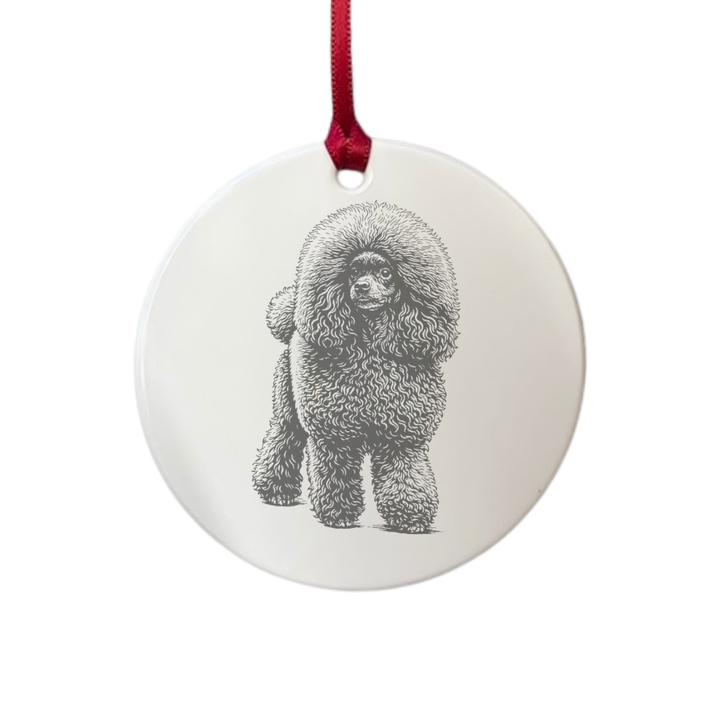 Personalised D Poodle Standing Engraved White Acrylic Decoration