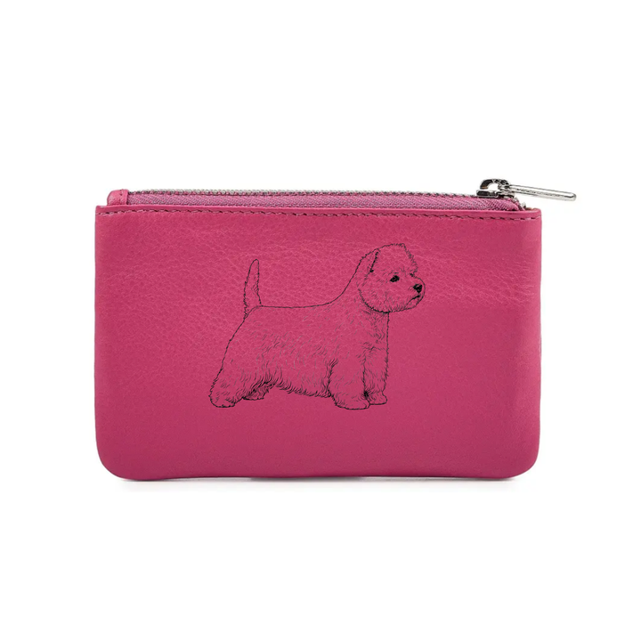West Highland White Terrier Westie Standing Engraved Genuine Leather Coin Purse (Multiple Colour Options)