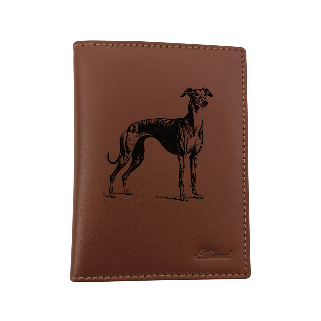 Greyhound Standing Engraved Leather Passport Cover