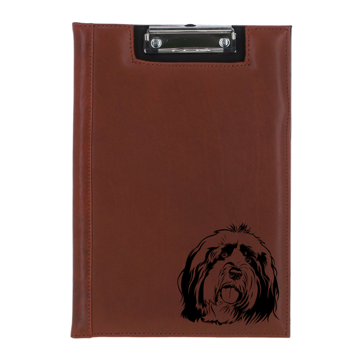 Tibetan Terrier Face Engraved Leather Clipboard