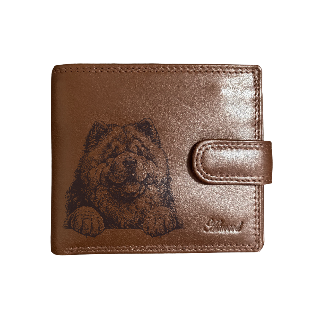 Personalised Chow Chow Paws Engraved Dark Tan Genuine Leather Wallet