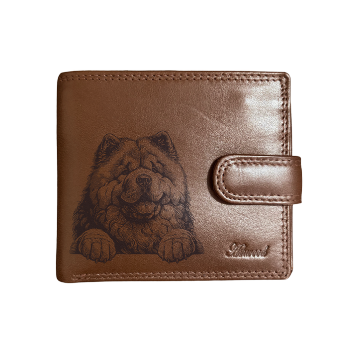 Personalised Chow Chow Paws Engraved Dark Tan Genuine Leather Wallet