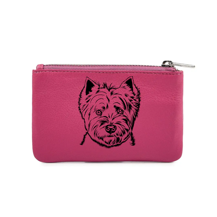 West Highland White Terrier Westie Face Engraved Genuine Leather Coin Purse (Multiple Colour Options)