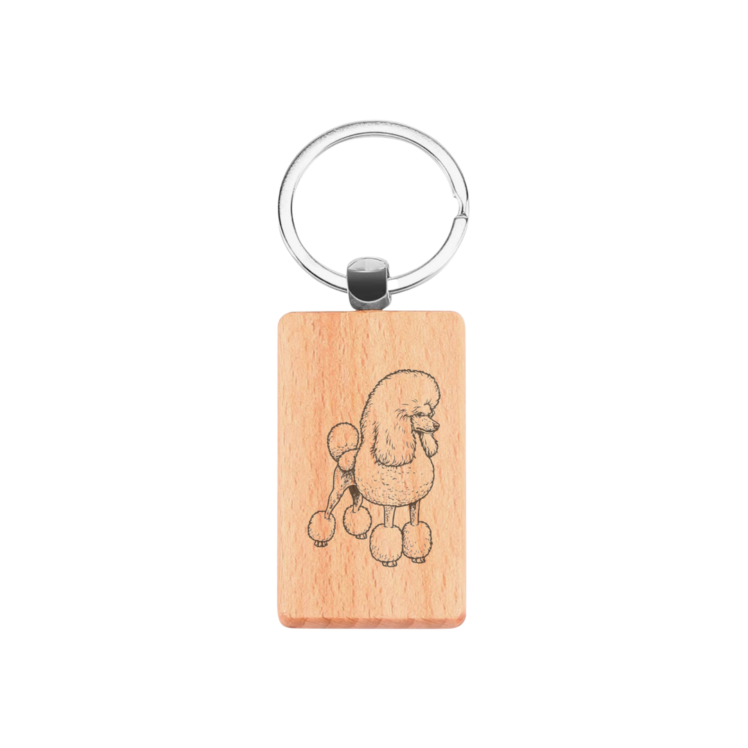 Poodle L Standing Engraved Rectangle Wooden Keyring