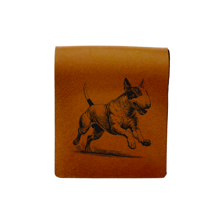 English Bull Terrier Running Engraved Genuine Leather Magnetic Bookmark