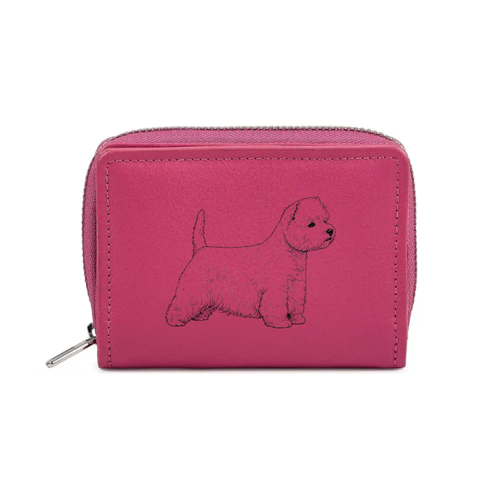 West Highland White Terrier Westie Standing Engraved Small Leather Purse (Green/Pink/Blue/Red)