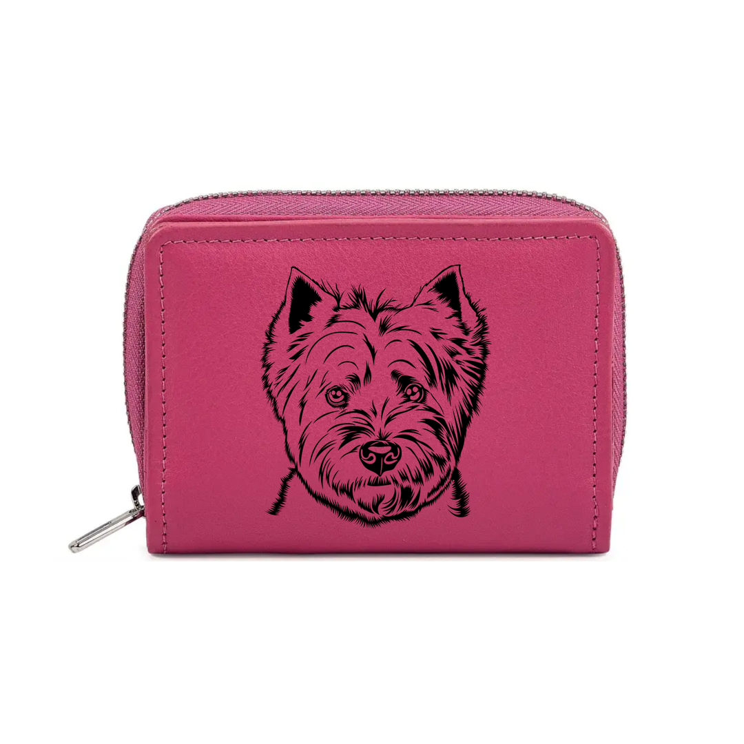 West Highland White Terrier Westie Face Engraved Small Leather Purse (Green/Pink/Blue/Red)