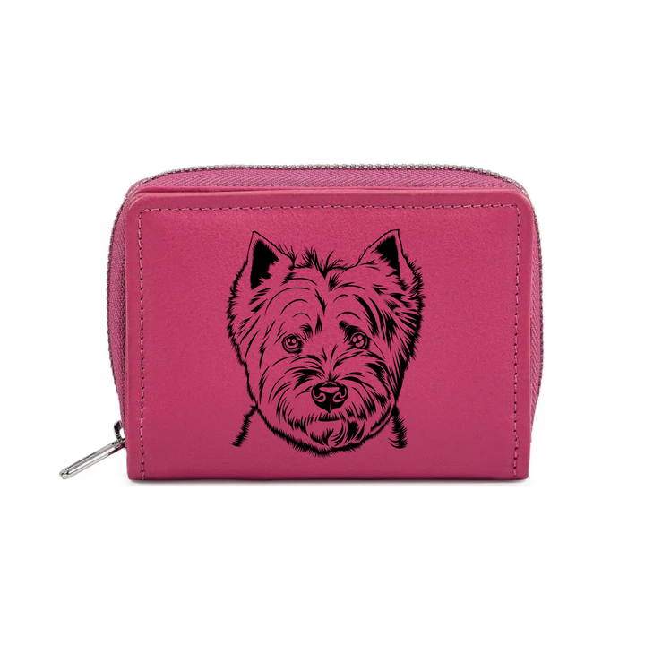 West Highland White Terrier Westie Face Engraved Small Leather Purse (Green/Pink/Blue/Red)