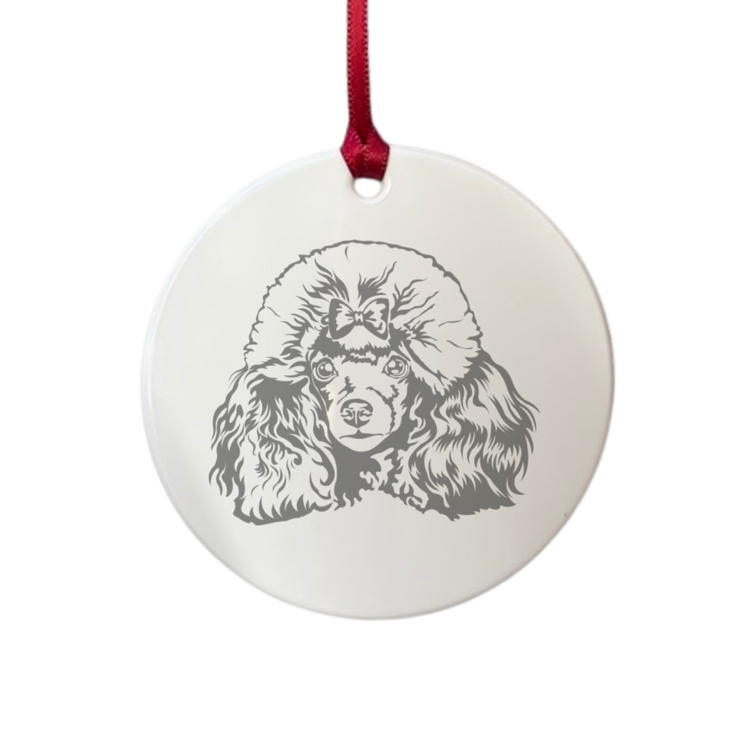 Personalised Poodle Face Engraved White Acrylic Decoration