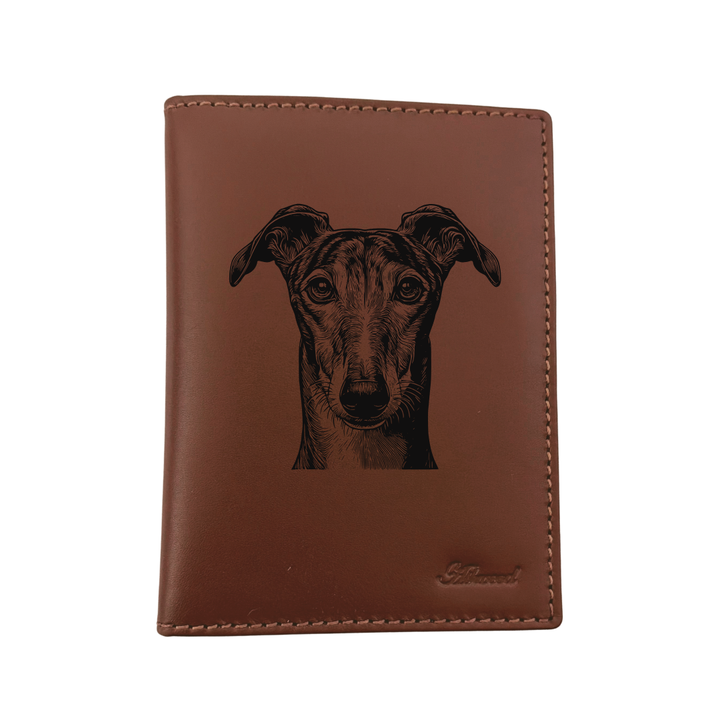 Greyhound Face Engraved Leather Passport Cover