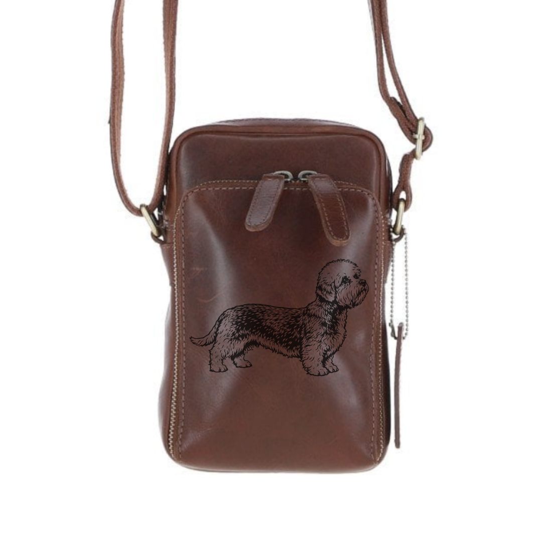 Personalised Dandie Dinmont Terrier Standing Leather Compact Crossbody Bag