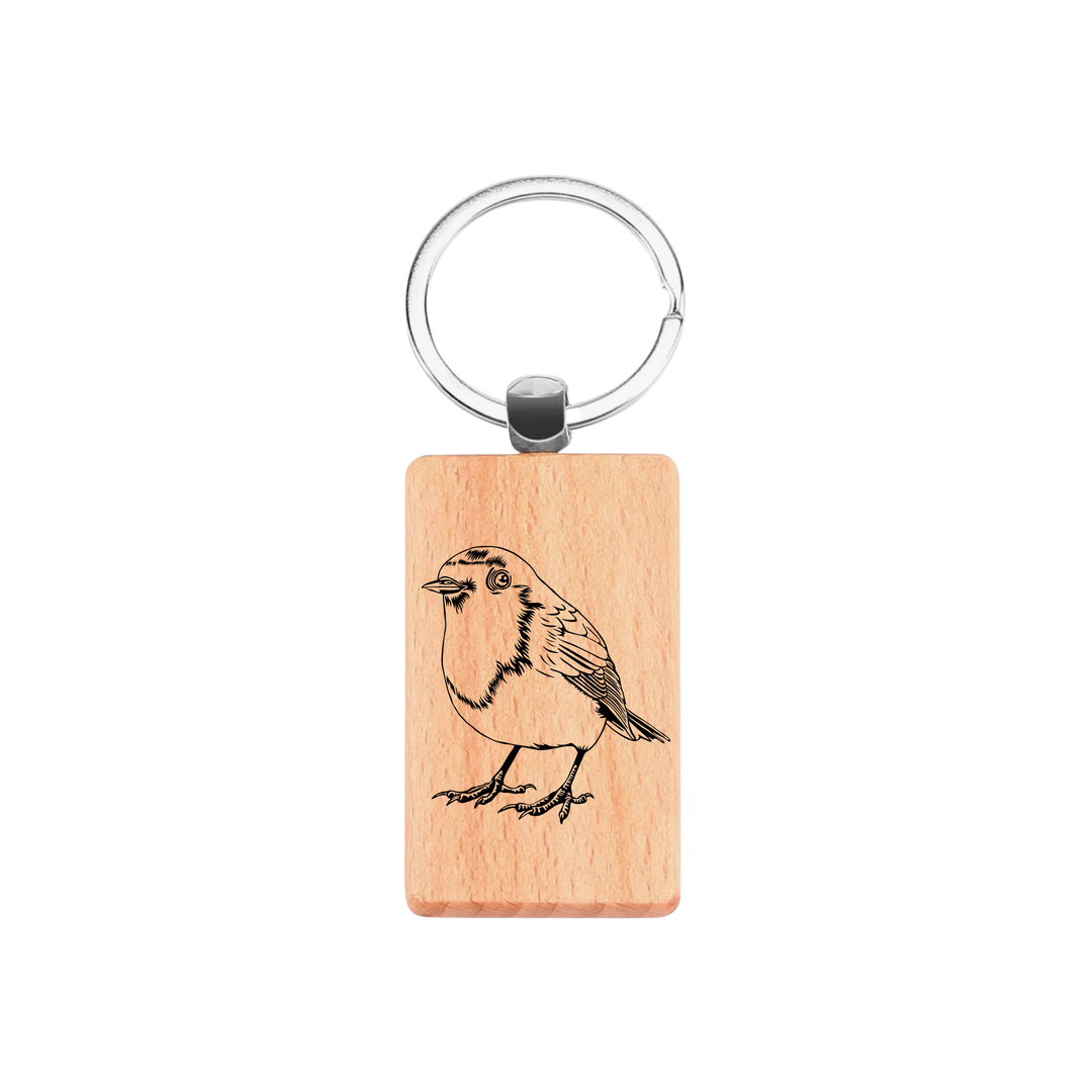 Robin Engraved Rectangle Wooden Keyring