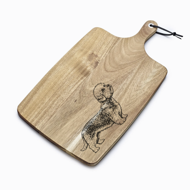 Personalised Dandie Dinmont Terrier Standing Engraved Acacia Serving Board