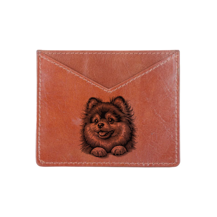 Pomeranian Paws Engraved Genuine Leather Cardholder