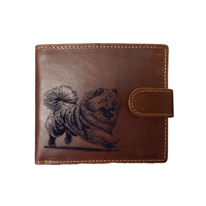 Personalised Chow Chow Running Engraved Dark Tan Genuine Leather Wallet
