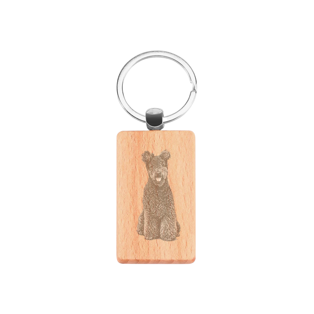 Hungarian Pumi Engraved Rectangle Wooden Keyring
