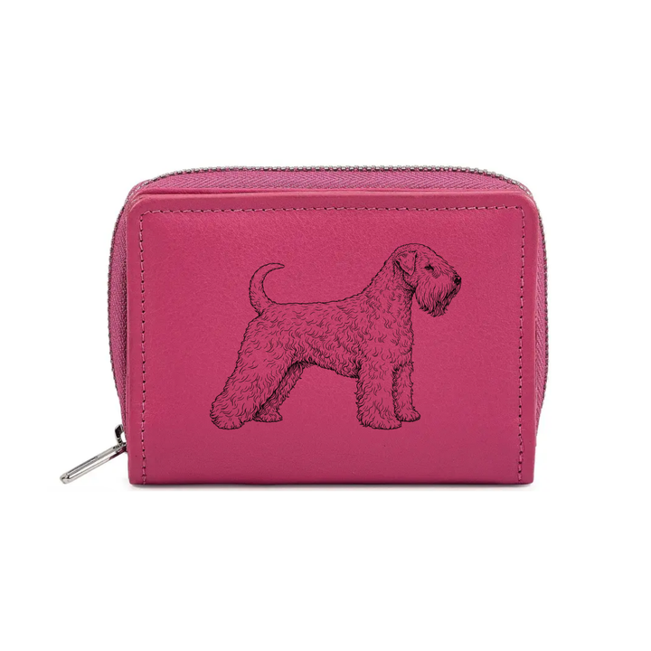 Soft Coated Wheaten Terrier Standing Engraved Small Leather Purse (Green/Pink/Blue/Red)