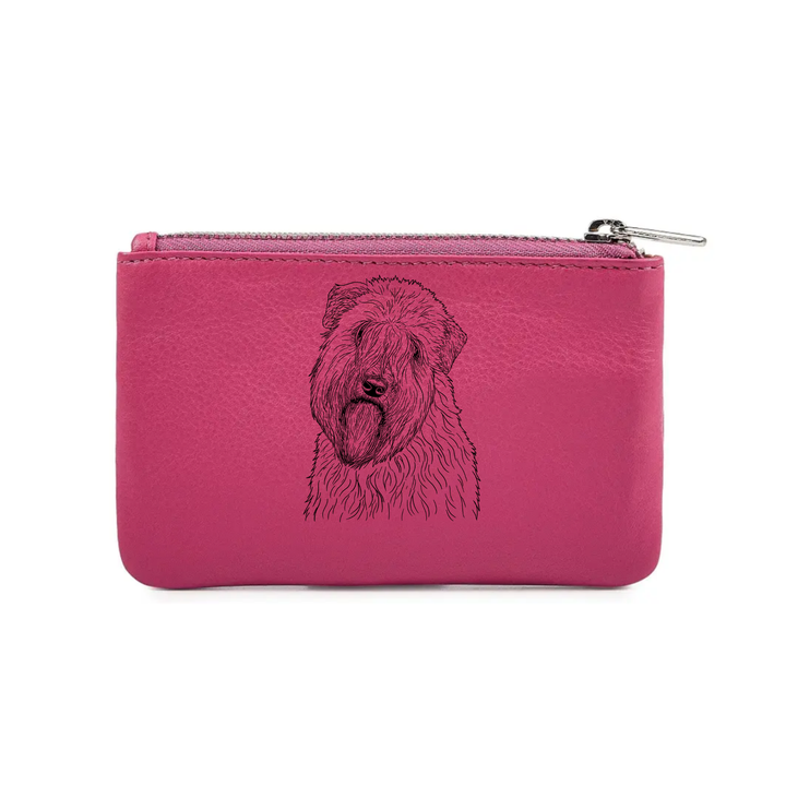 Soft Coated Wheaten Terrier Face Engraved Genuine Leather Coin Purse (Multiple Colour Options)