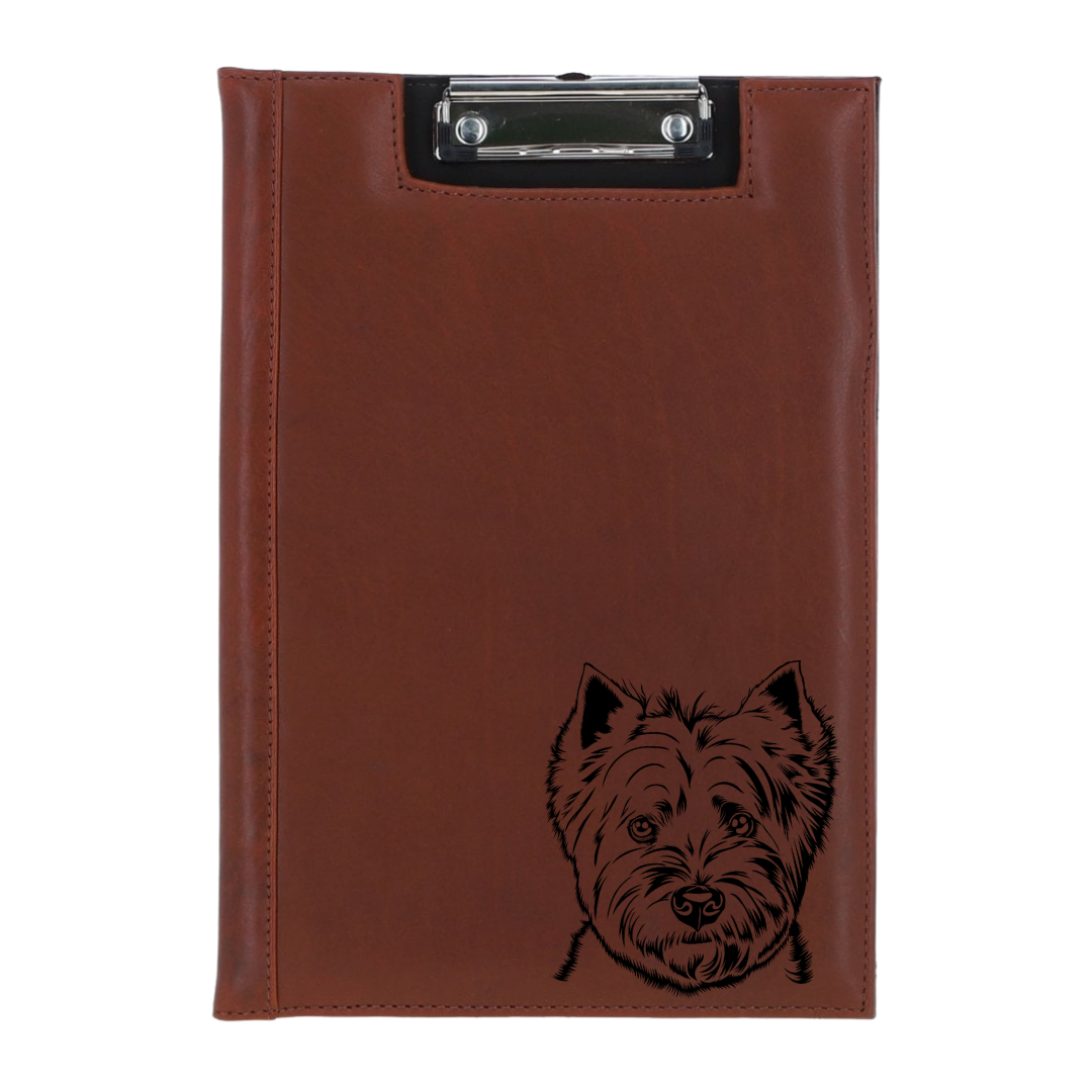 West Highland White Terrier Westie Face Engraved Leather Clipboard