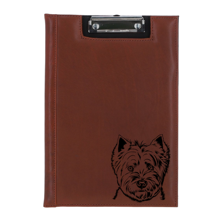 West Highland White Terrier Westie Face Engraved Leather Clipboard
