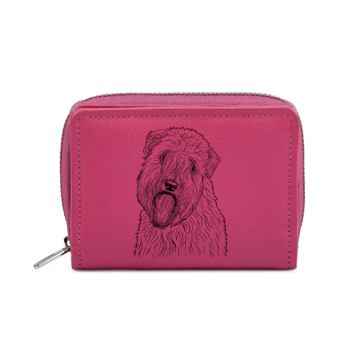 Soft Coated Wheaten Terrier Face Engraved Small Leather Purse (Green/Pink/Blue/Red)