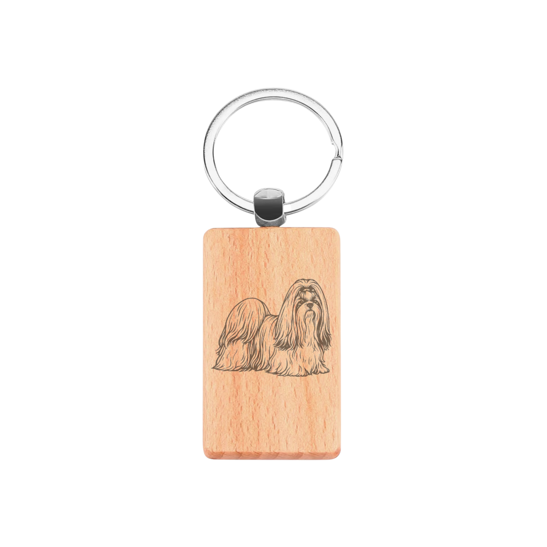 Shih Tzu Standing Engraved Rectangle Wooden Keyring