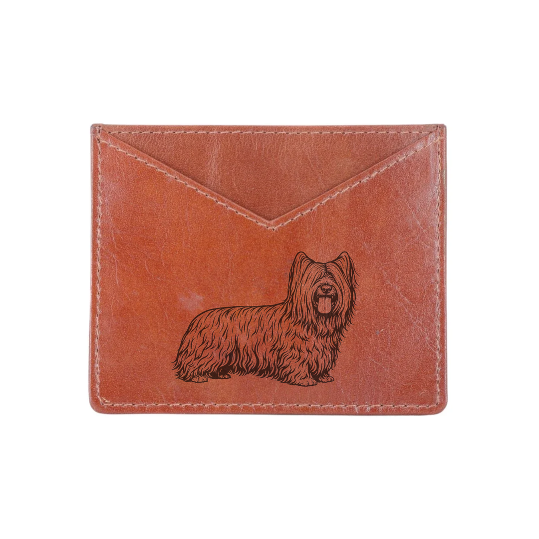 Skye Terrier Standing Engraved Genuine Leather Cardholder