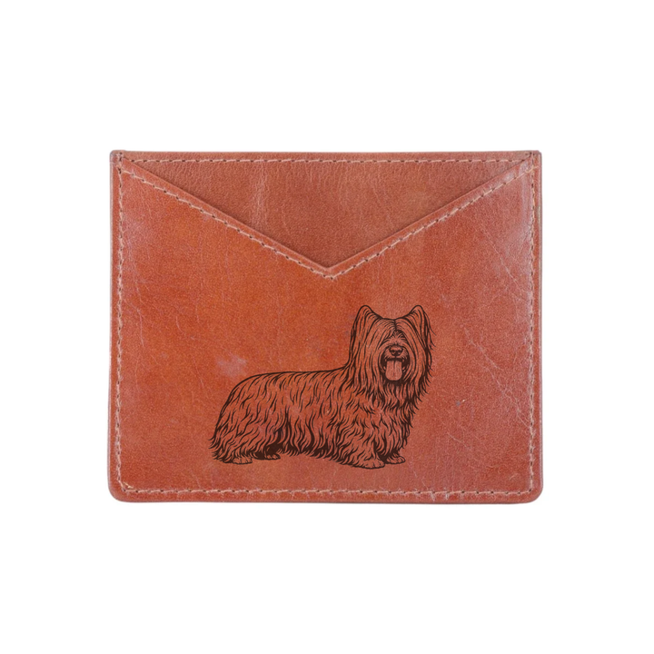 Skye Terrier Standing Engraved Genuine Leather Cardholder