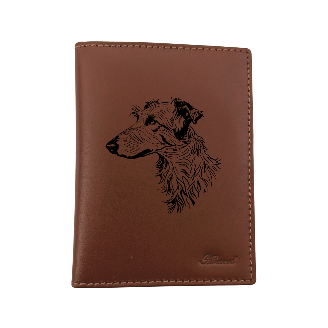 Deerhound Engraved Leather Passport Cover