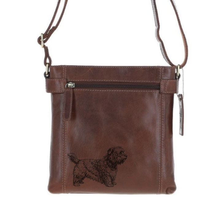 Glen of Imaal Terrier Standing Engraved Leather Two Section Zip Top Crossbody Bag
