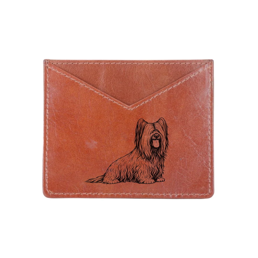 Skye Terrier Sitting Engraved Genuine Leather Cardholder