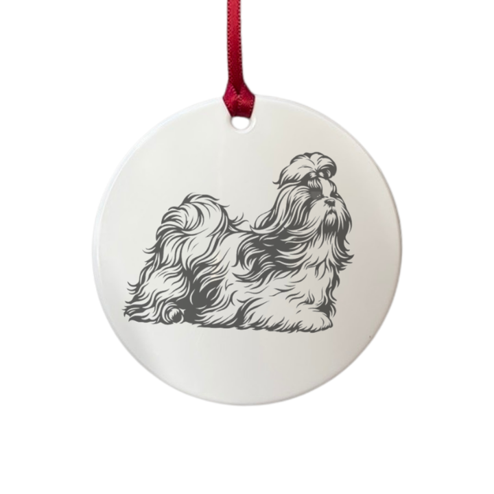 Personalised Shih Tzu Running Engraved White Acrylic Decoration