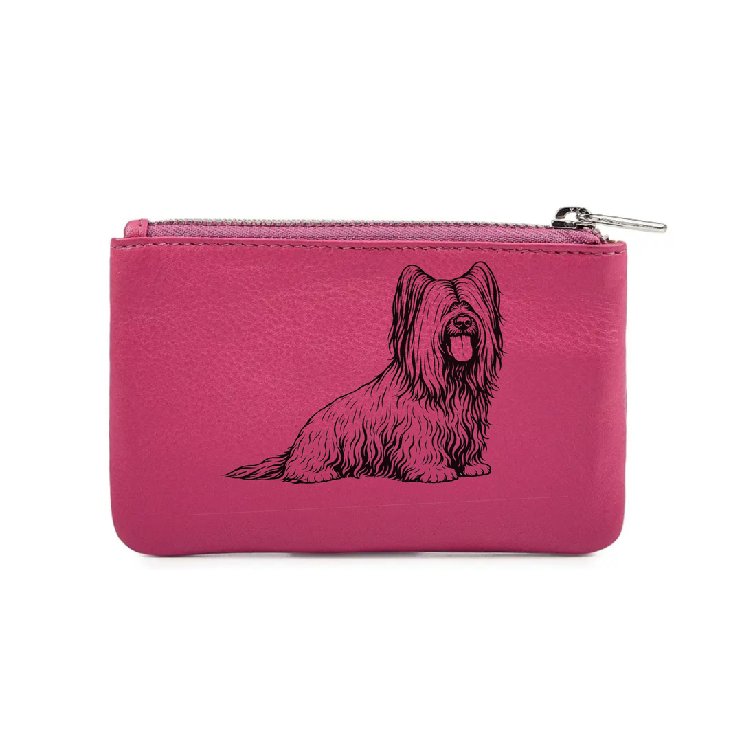 Skye Terrier Sitting Engraved Genuine Leather Coin Purse (Multiple Colour Options)