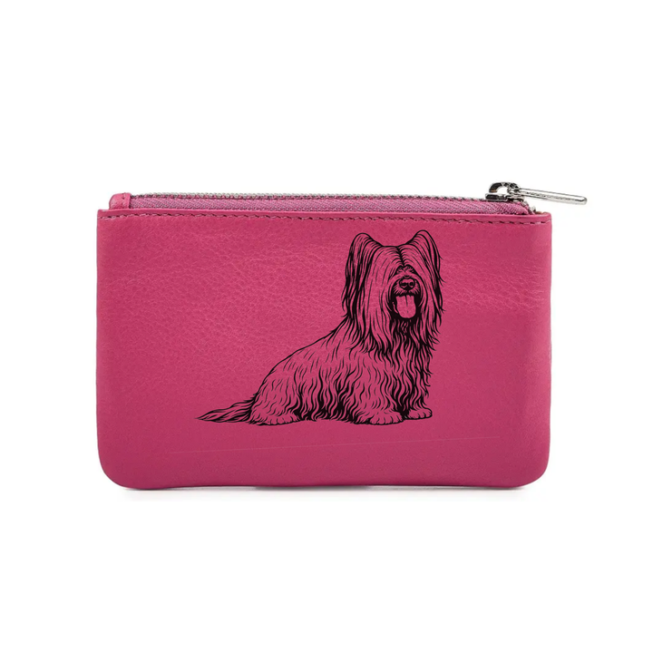 Skye Terrier Sitting Engraved Genuine Leather Coin Purse (Multiple Colour Options)