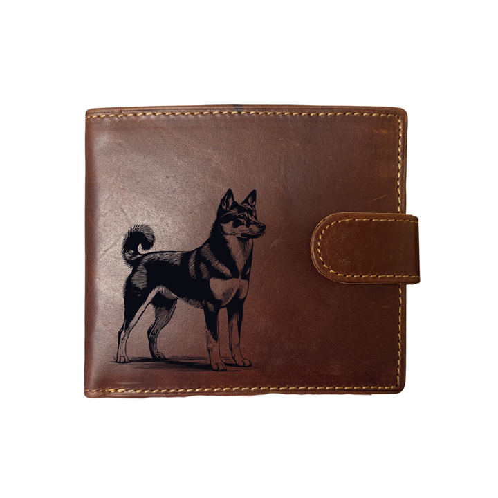 Personalised Canaan Dog Engraved Dark Tan Genuine Leather Wallet