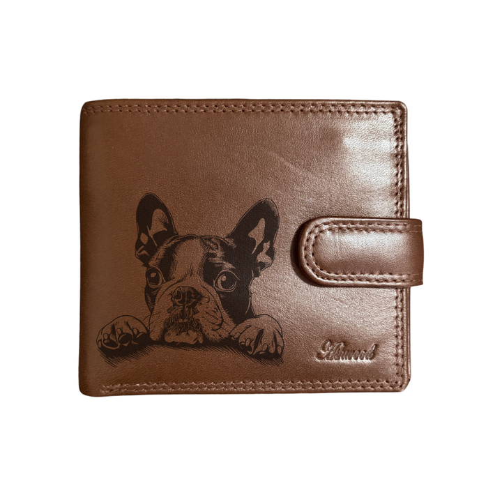 Personalised Boston Terrier Paws Engraved Dark Tan Genuine Leather Wallet