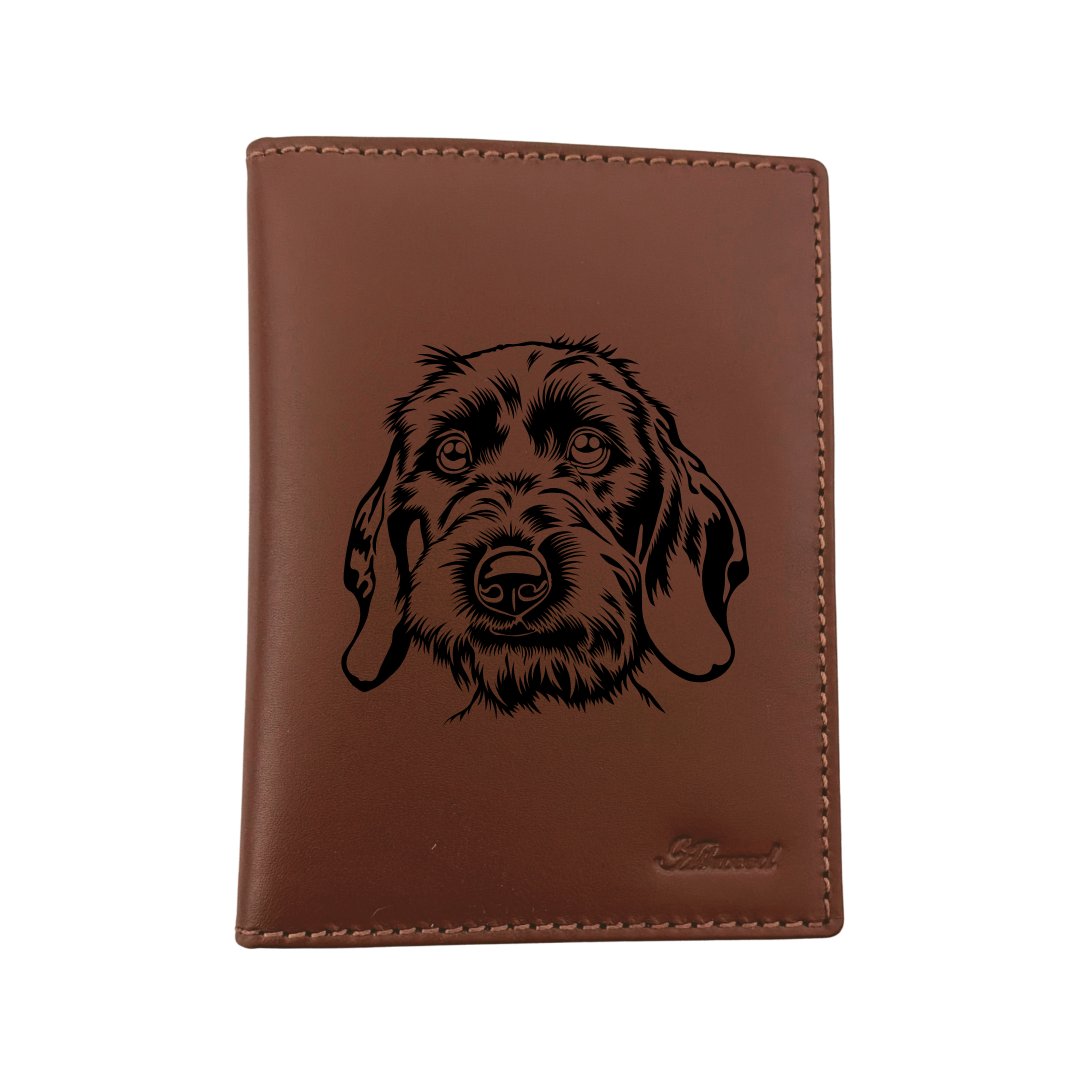 Wirehaired Dachshund Face Engraved Leather Passport Cover