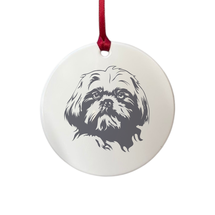 Personalised Shih Tzu Face Engraved White Acrylic Decoration