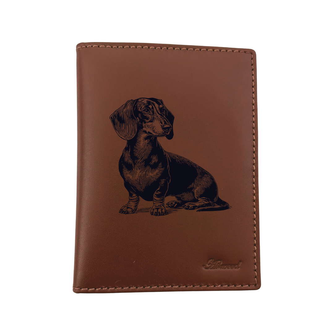 Dachshund Sitting Engraved Leather Passport Cover