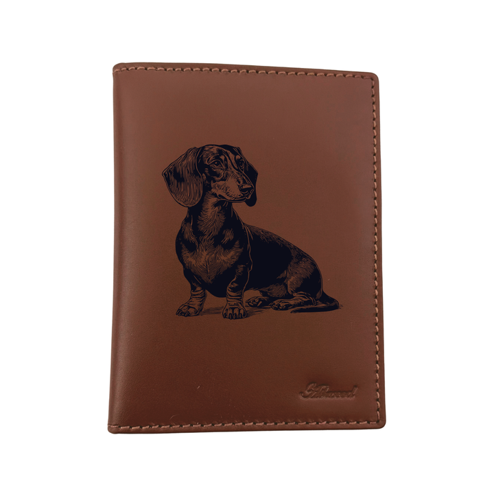 Dachshund Sitting Engraved Leather Passport Cover