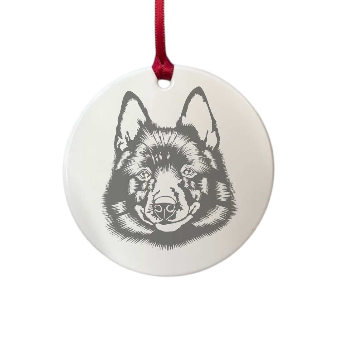 Personalised Schipperke Face Engraved White Acrylic Decoration