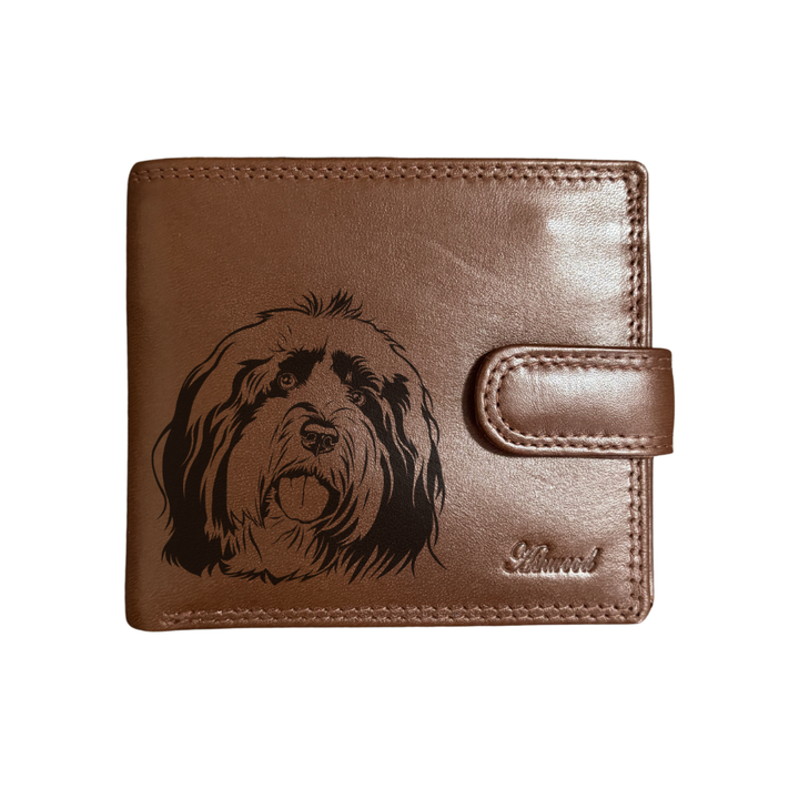 Personalised Tibetan Terrier Engraved Dark Tan Genuine Leather Wallet
