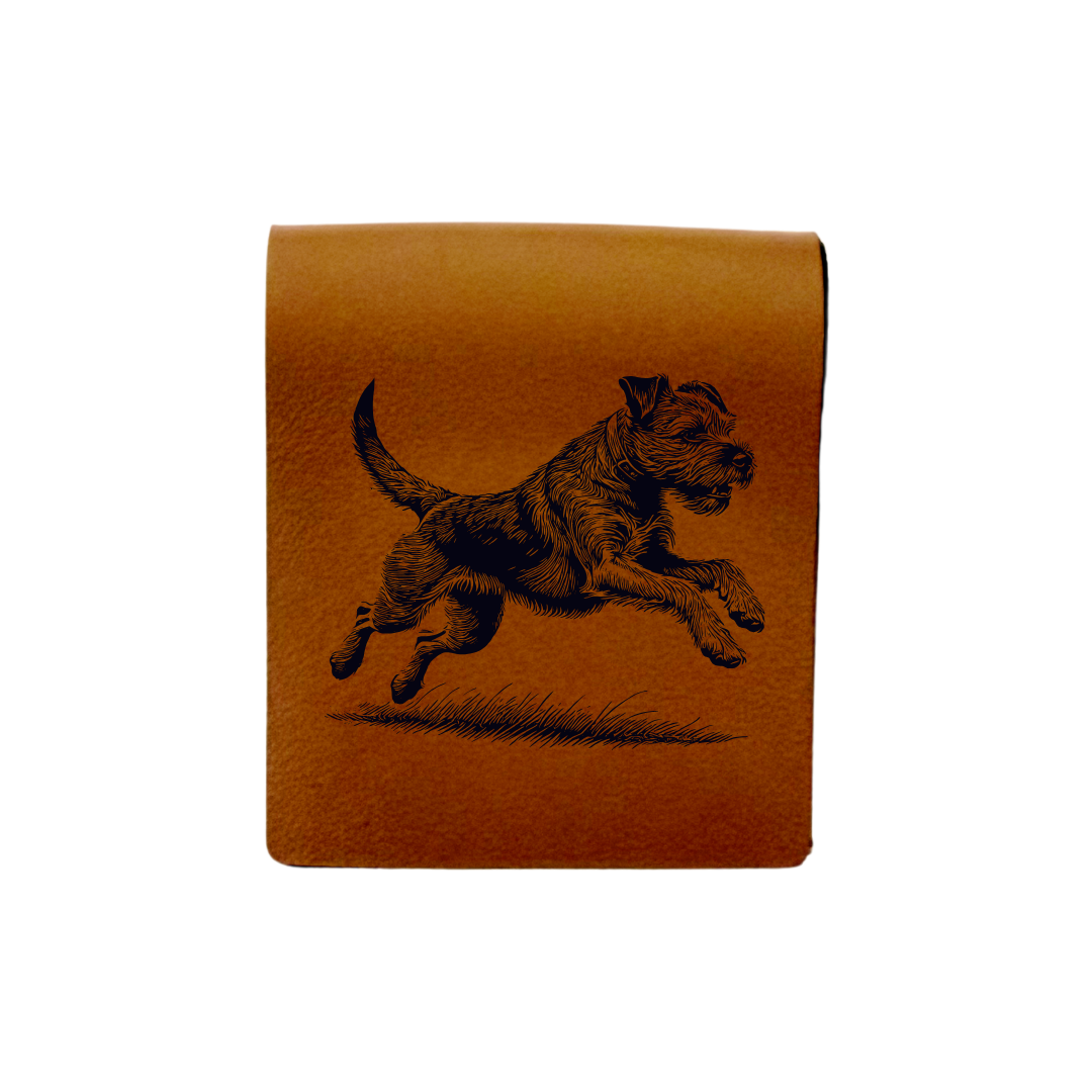 Border Terrier Running Engraved Genuine Leather Magnetic Bookmark