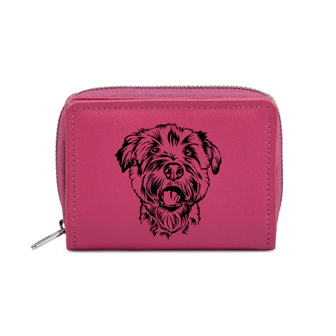 Glen of Imaal Terrier Face Engraved Small Leather Purse (Green/Pink/Blue/Red)