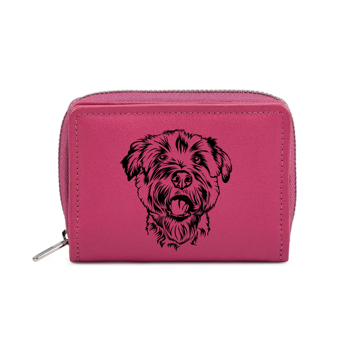 Glen of Imaal Terrier Face Engraved Small Leather Purse (Green/Pink/Blue/Red)
