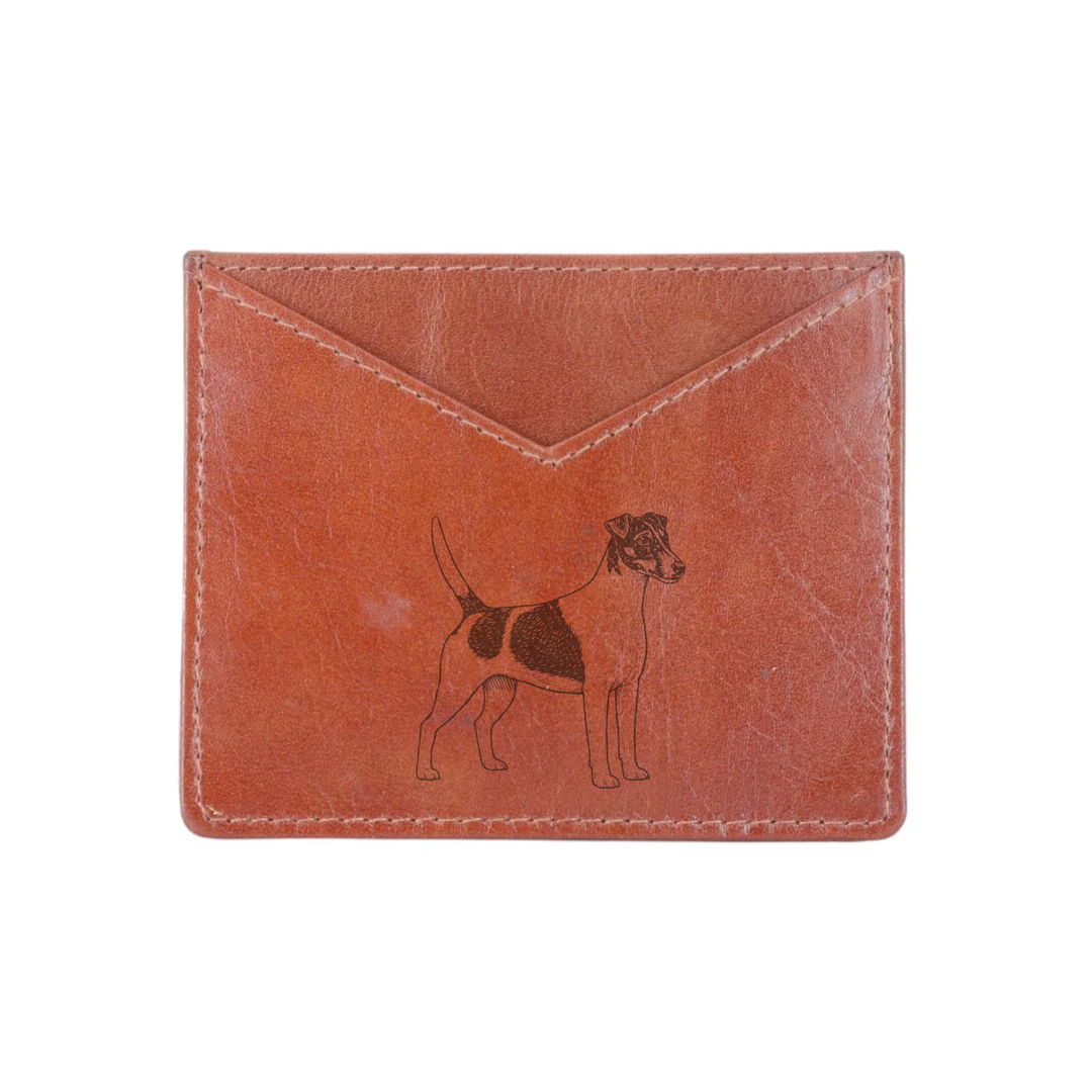 D Smooth Fox Terrier Standing Engraved Genuine Leather Cardholder
