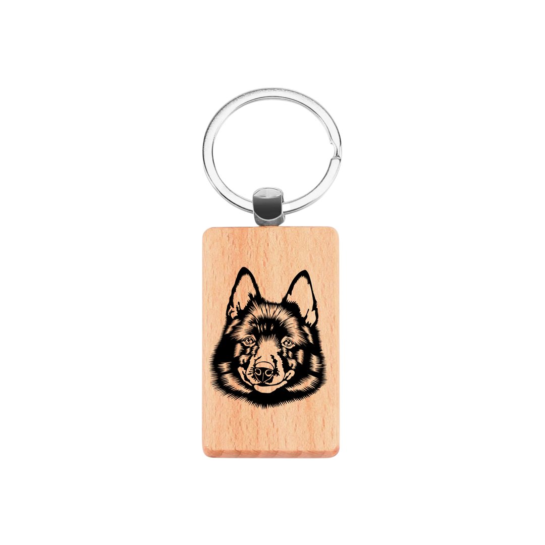 Schipperke Face Engraved Rectangle Wooden Keyring