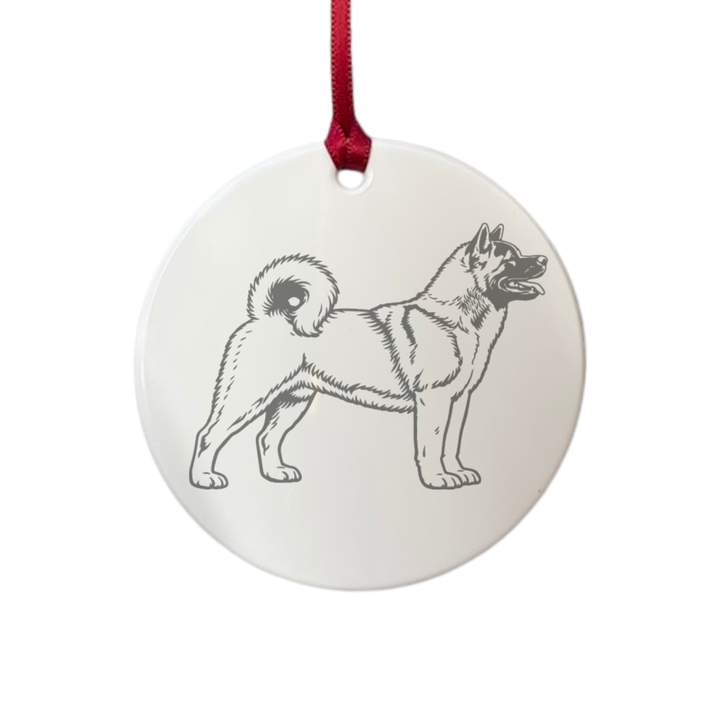 Personalised Akita Standing Engraved White Acrylic Decoration