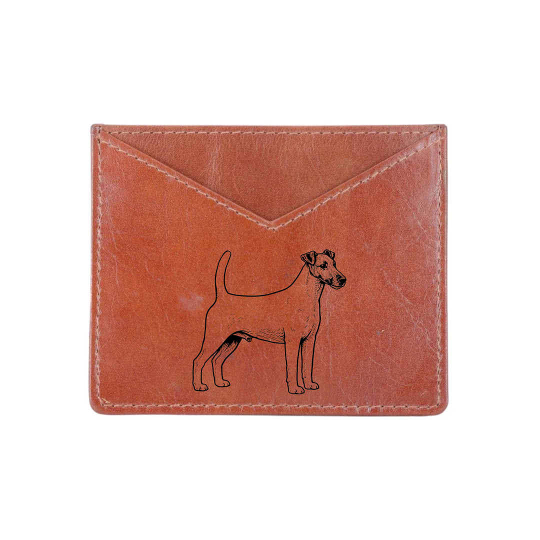 L Smooth Fox Terrier Standing Engraved Genuine Leather Cardholder